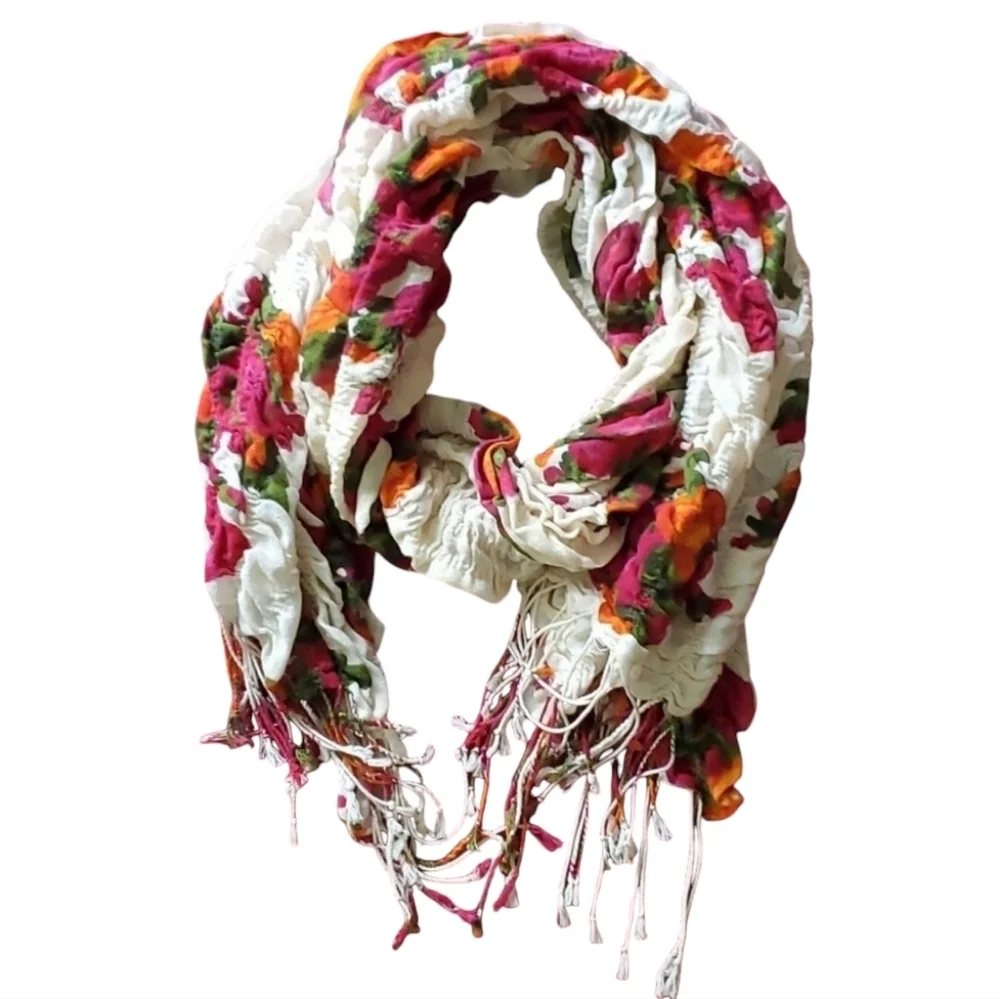 100% COTTON Floral Fringed Scarf